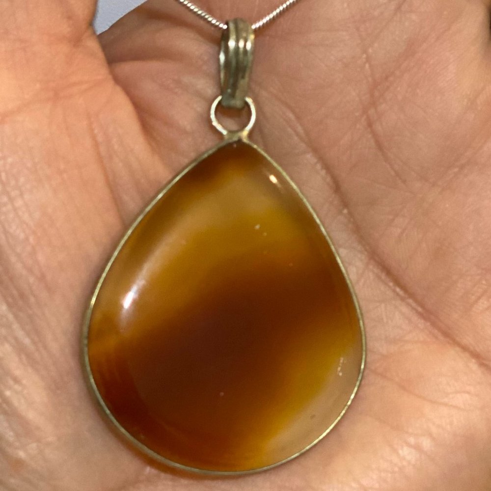 Natural Handmade Yellow Orange Onyx Gemstone Pendant Leo/Capricorn Birthstone.